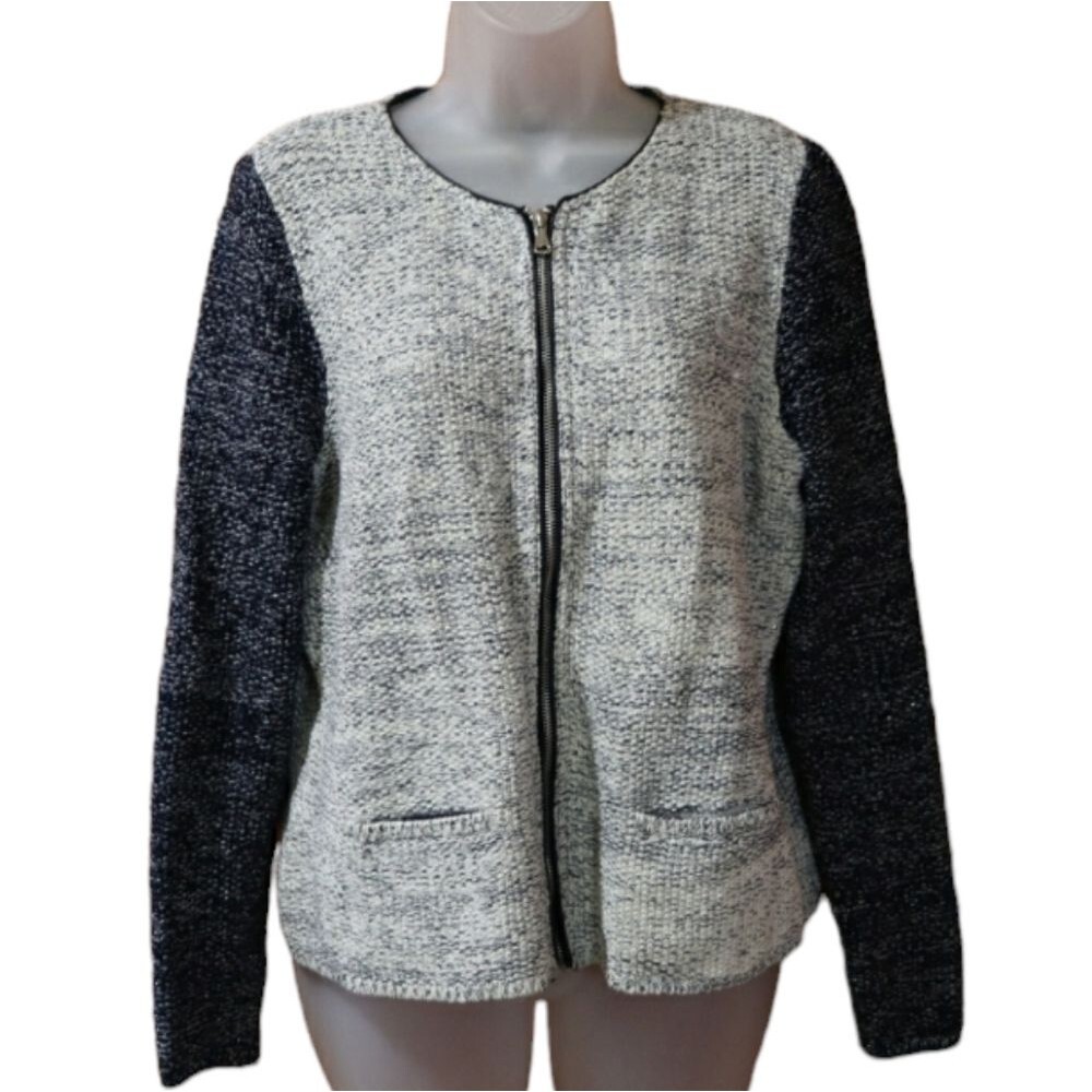 Talbots Full Zip Cardigan Sweater Marled Knit LG